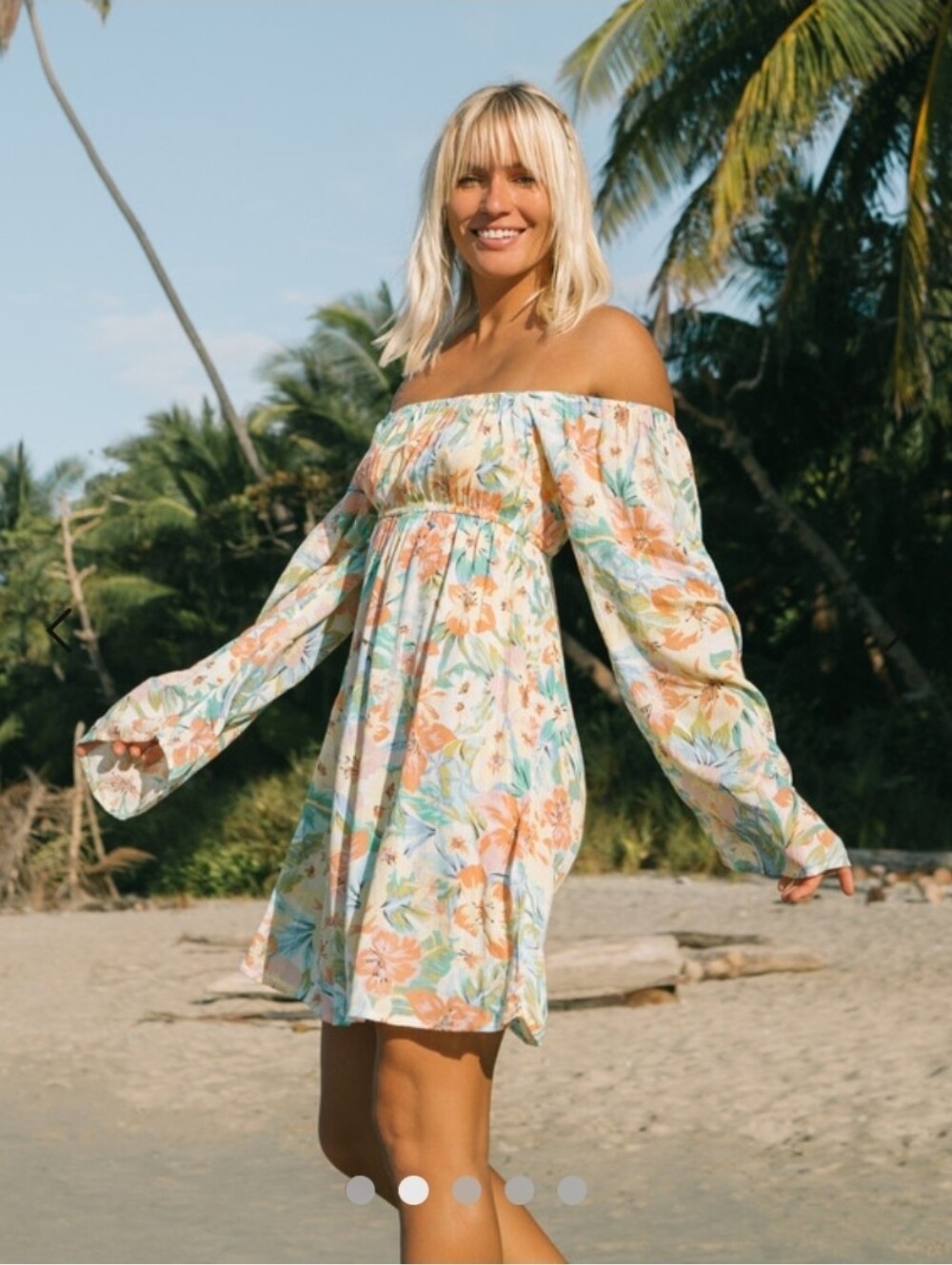 Billabong  Babydoll Dress Crinkle Viscose Floaty Sleeves M